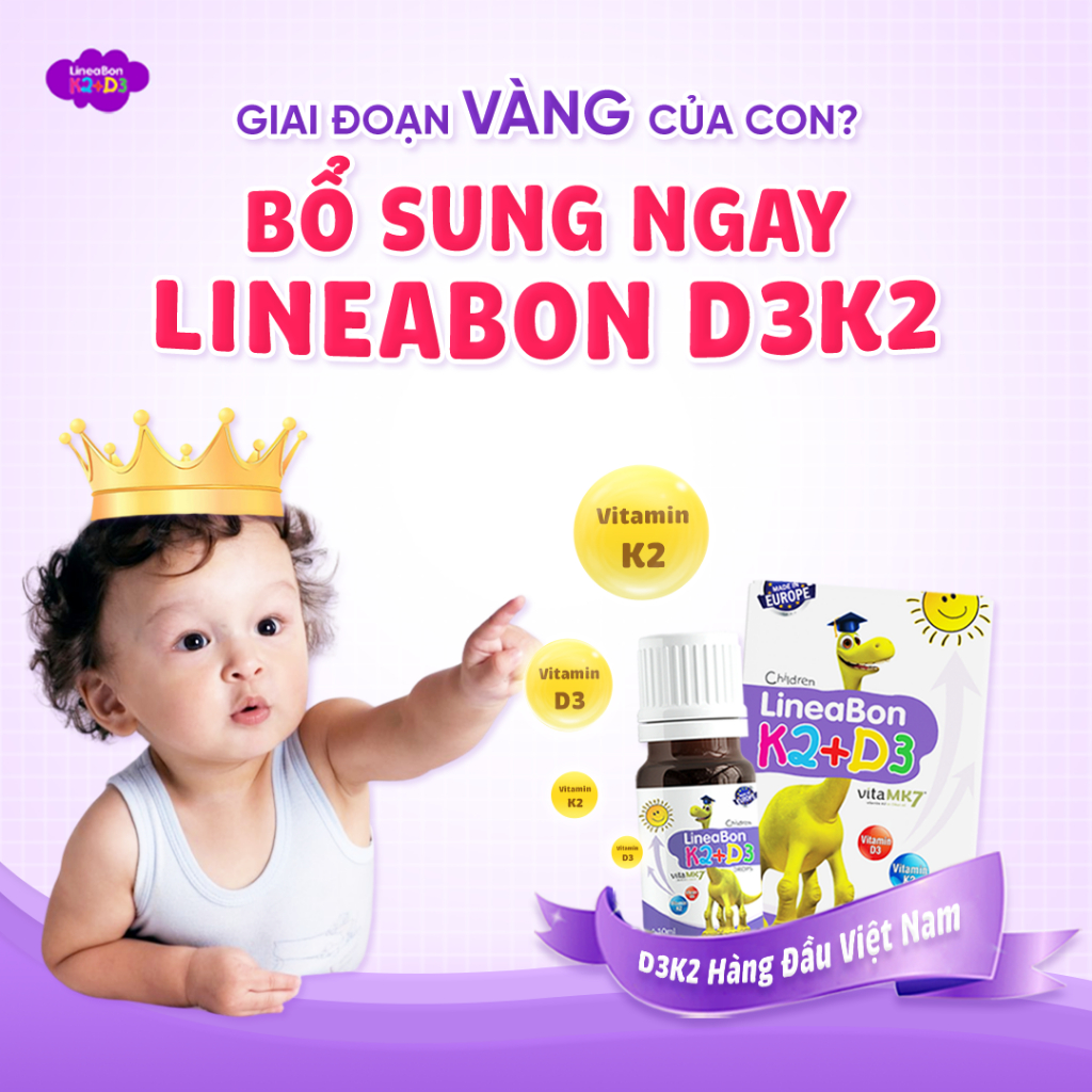 Combo Lineabon K2+D3 10ml và siro Ferrolip Baby vị đào 30ml giúp bổ sung Sắt, Vitamin K2, D3 cho bé