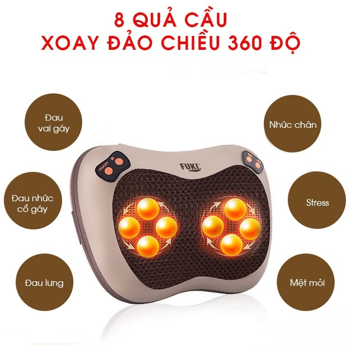 Gối massa hồng ngoạị 8 bi massage xoay chiều Lưu thông khí huyết , BẢO HÀNH 12 THÁNG