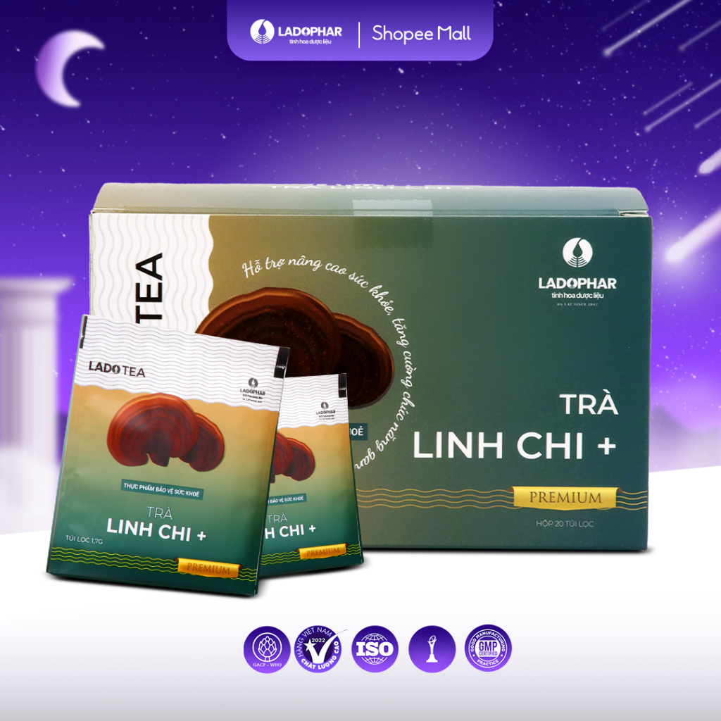 Trà túi lọc LINH CHI LADOPHAR LADO TEA tăng cường sức khỏe hỗ trợ tuần hoàn máu hộp 20 túi lọc