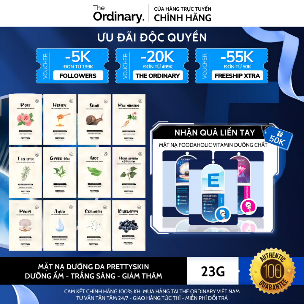 Mặt Nạ Giấy Pretty Skin Mask Vitamin Dưỡng Trắng Da Cấp Ẩm Tái Tạo Collagen Chăm Sóc Phục Hồi Da Giảm Mụn Hàn Quốc 23g
