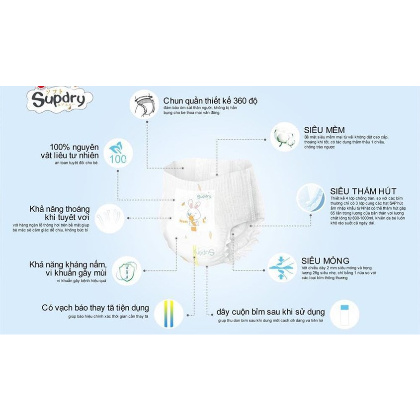 Bỉm tã dán/quần SUPDRY TRẮNG