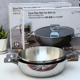 Chảo đúc inox sâu lòng Kaiyo 2 quai , chảo lẩu có vung kính siêu xịn, nồi lẩu inox - Hàng chính hãng