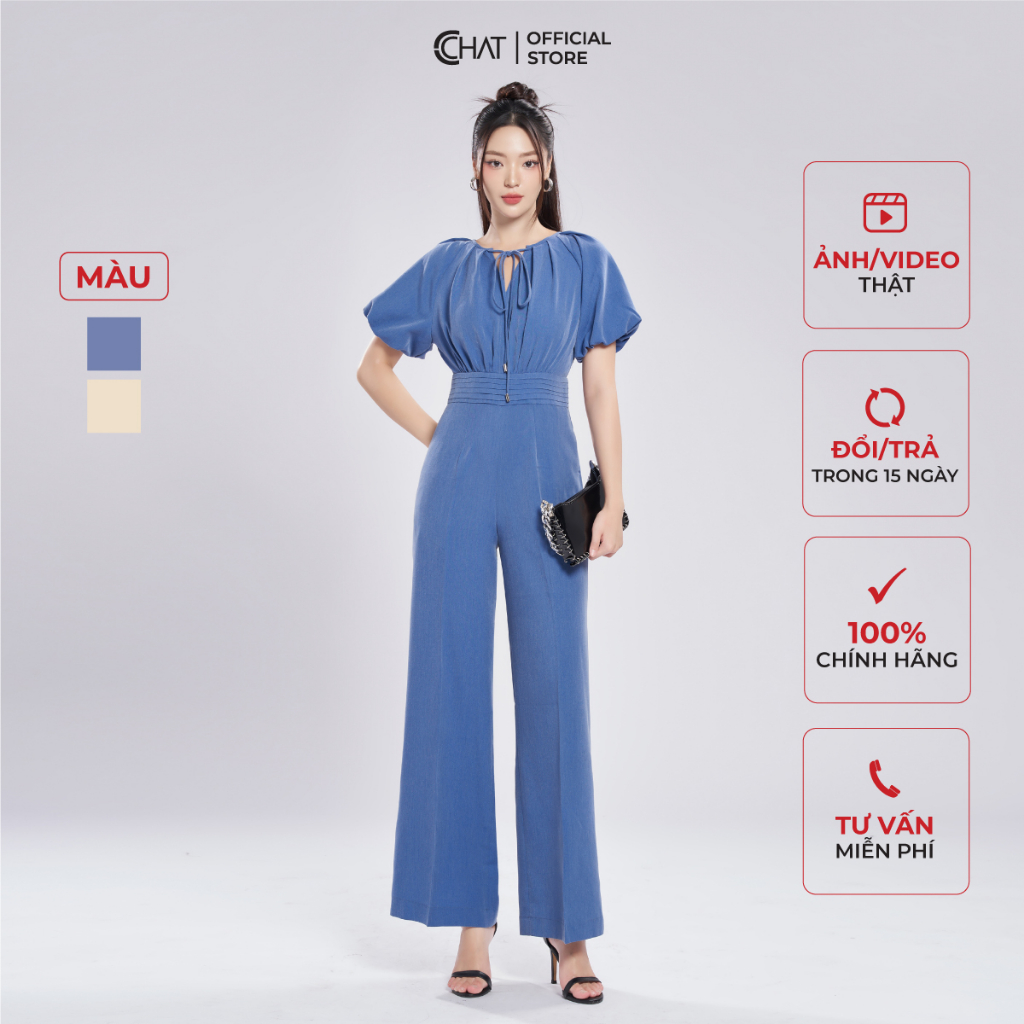 Jumpsuit Nữ 𝐂𝐂𝐇𝐀𝐓 Cổ Xếp Tay Boom Dáng Suông Chất Tuytsi Cao Cấp 13JNS2001ST