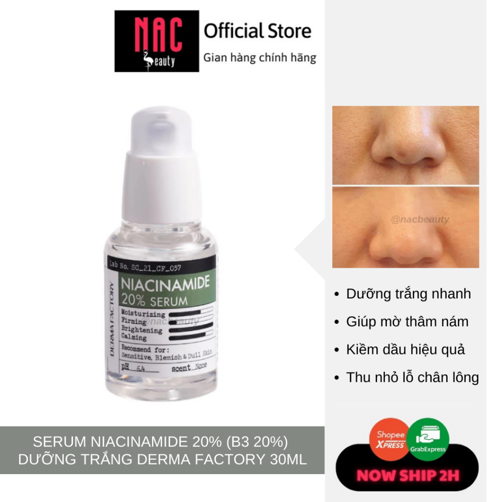 Tinh chất dưỡng da Niacinamide 20% (B3 20%) dưỡng trắng Derma factory serum - nac beauty