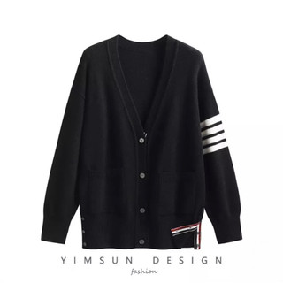 Áo khoác cardigan thome chất len gân dày dặn - áo khoác cardigan 4 sọc kẻ tay phong cách hàn quốc