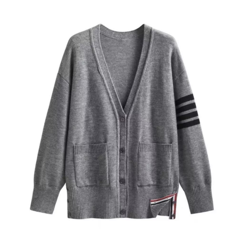 Áo Khoác Cardigan Thome Chất Len Gân Dày Dặn - Áo Khoác Cardigan 4 Sọc Kẻ Tay Phong Cách Hàn Quốc
