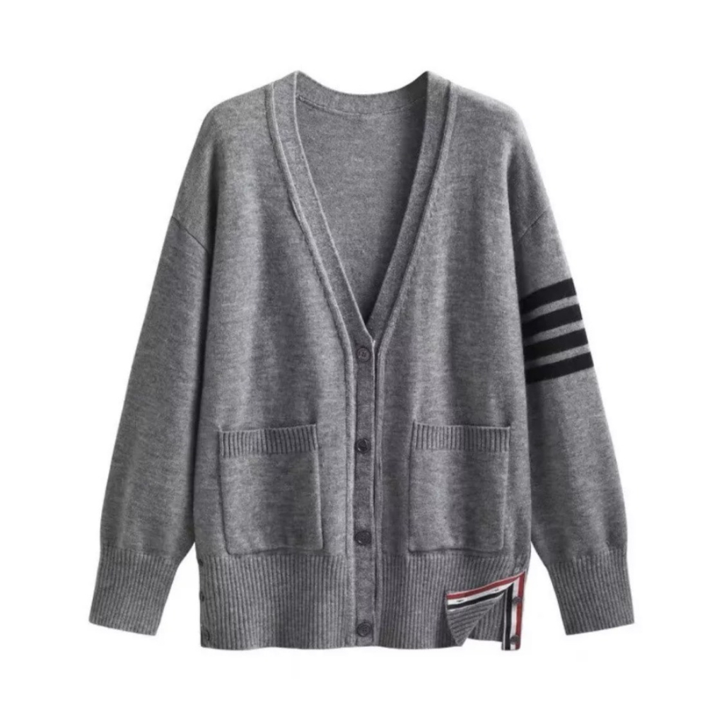 Áo Khoác Cardigan Thome Chất Len Gân Dày Dặn - Áo Khoác Cardigan 4 Sọc Kẻ Tay Phong Cách Hàn Quốc