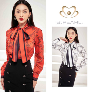Áo sơ mi lụa cao cấp spearl, áo sơ mi nữ lụa thắt nơ - 22sf36816273