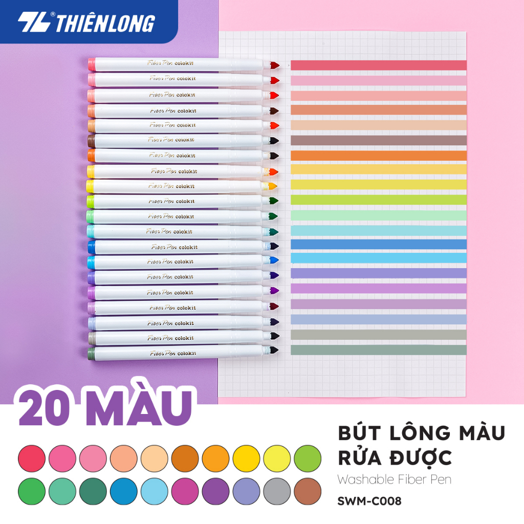 Bút lông màu Fiber Pen Thiên Long Colokit - Có thể rửa được- Combo 40/56/76 cây