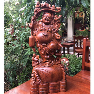 Tượng Di Lặc Ngũ Phúc Gỗ Hương Cao 60 Cm Liền Khối Vân Đẹp
