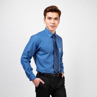 Áo Sơ Mi Nam Dài Tay Dáng Suông Vạt Ngang HGH Màu Xanh Đậm Vải Cotton Cao Cấp