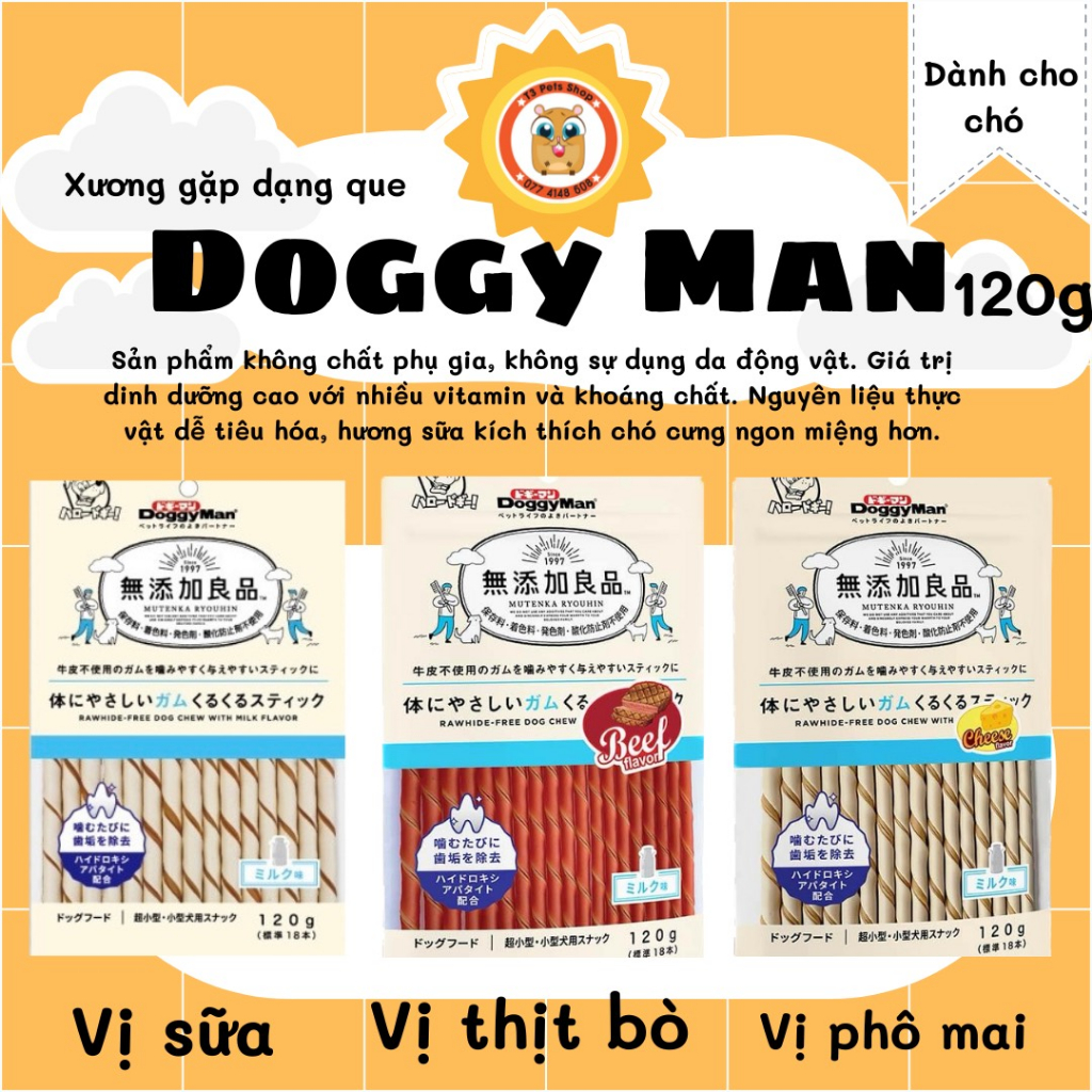 Que gặm hương sữa / pho mai / bò 120gr Doggy man dành cho chó