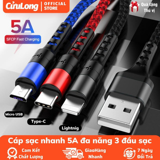 Cáp Sạc 3 Đầu Nhanh 5A Dây Sạc Đa Năng 2 Mét type c micro usb IP