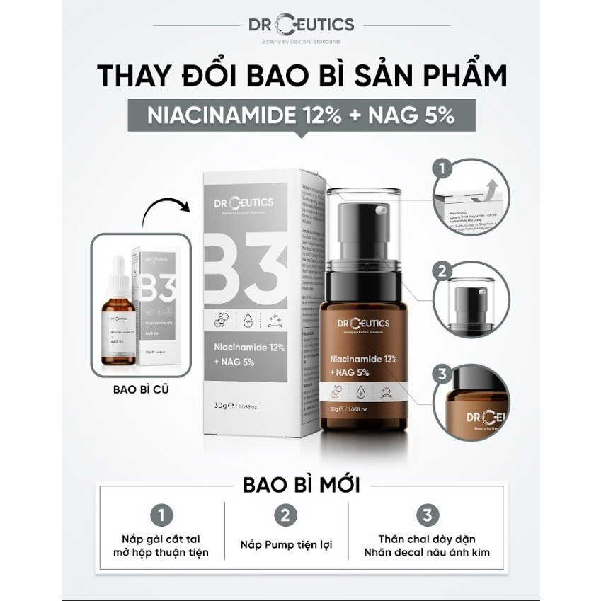 Serum DrCeutics Giảm Thâm, Sáng Da & Kiểm Dầu Niacinamide 12% + NAG 5%