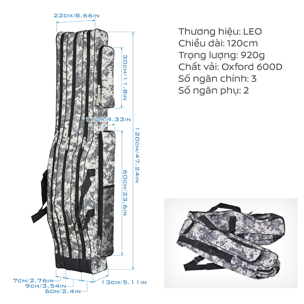 Túi câu cá & đựng củi PCP dài 1m2, có 5 ngăn chính hãng NEO