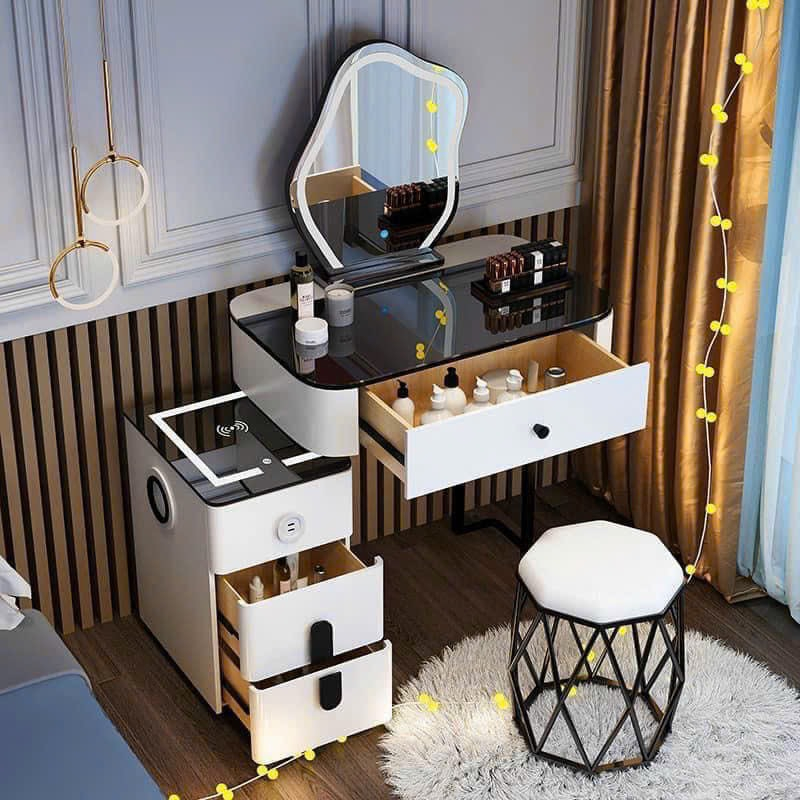 Bàn trang điểm nhập khẩu MINI⚡ CHẤT LƯỢNG CAO ⚡ Bộ bàn phấn gương Led cảm biến kèm ghế cao cấp có sạc nhanh và đèn led