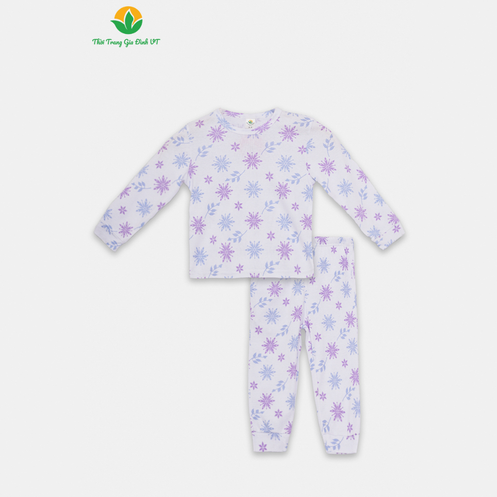 Bộ mặc nhà cotton dệt kim bé gái Việt Thắng, quần dài, áo dài tay họa tiết - B70.2324