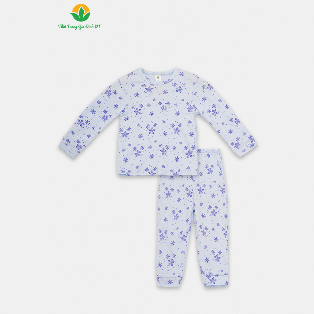 Bộ mặc nhà cotton dệt kim bé gái Việt Thắng, quần dài, áo dài tay họa tiết - B70.2324