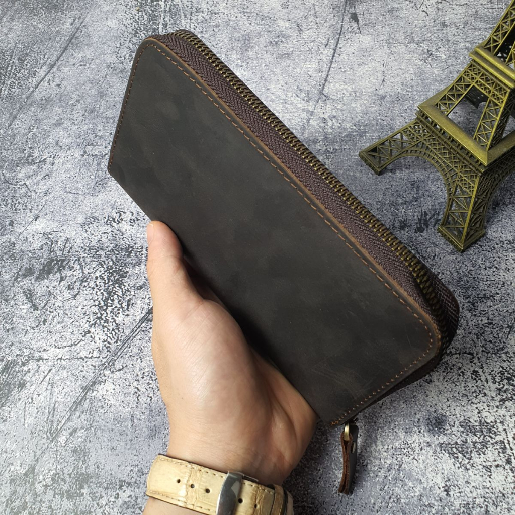 Ví dài cầm tay nam da bò sáp WL119LEA  - 100% da bò thật, BH 3 năm