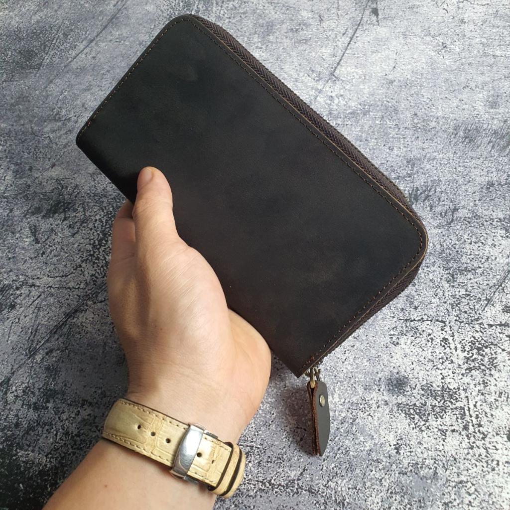 Ví dài cầm tay nam da bò sáp WL119LEA  - 100% da bò thật, BH 3 năm