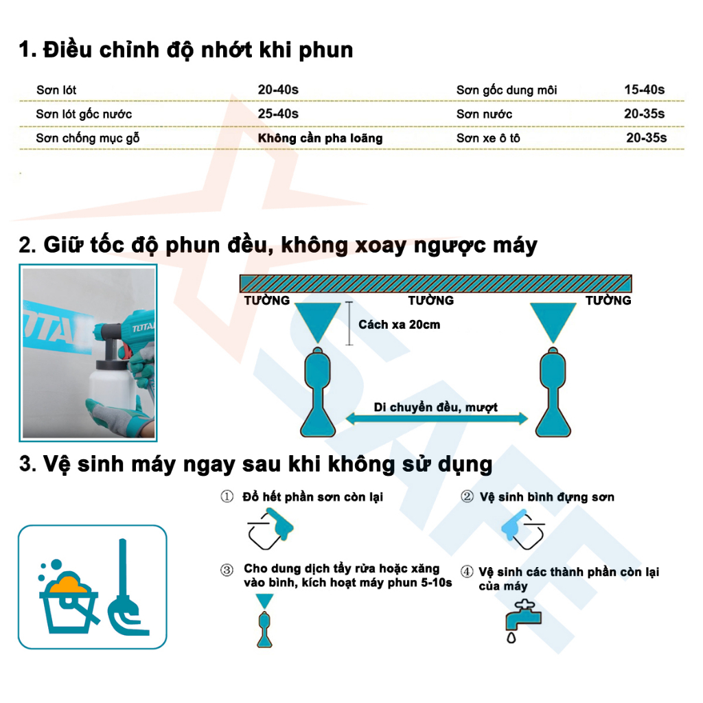 Máy phun sơn dùng điện TOTAL TT3506 Súng phun sơn 220-240V, công suất 450W, lưu lượng tối đa 380ml/phút - Chính hãng