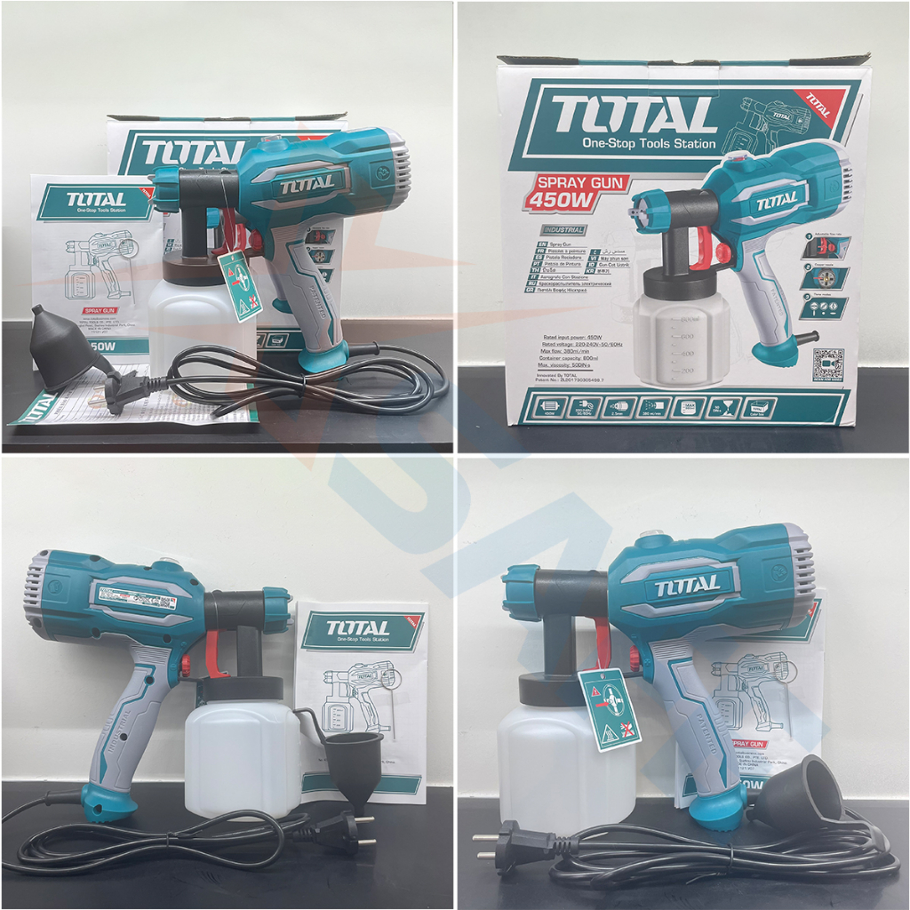 Máy phun sơn dùng điện TOTAL TT3506 Súng phun sơn 220-240V, công suất 450W, lưu lượng tối đa 380ml/phút - Chính hãng