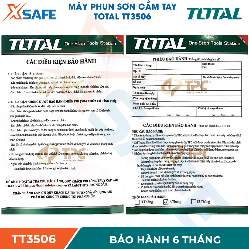 Máy phun sơn dùng điện TOTAL TT3506 Súng phun sơn 220-240V, công suất 450W, lưu lượng tối đa 380ml/phút - Chính hãng