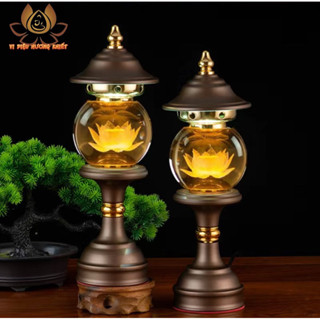 [HÀNG SẴN] CẶP 2 CÂY ĐÈN LED HOA SEN PHA LÊ THỜ CÚNG TRANG TRÍ