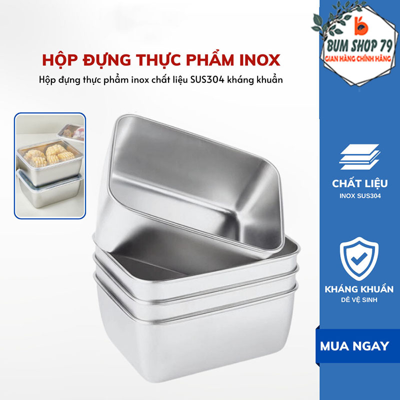 Khay đựng thức ăn inox 304 giúp bảo quản thực phẩm tươi, Hộp bảo quản thực phẩm để tủ lạnh an toàn sức khỏe
