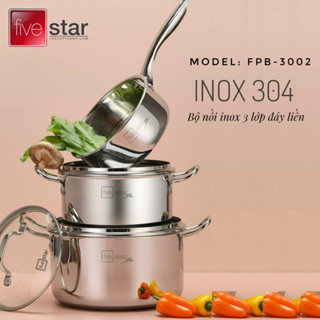 Bộ nồi inox 304 đúc liền khối Fivestar Plus FPB3002 (2 nồi 1 quánh), bảo hành 25 năm