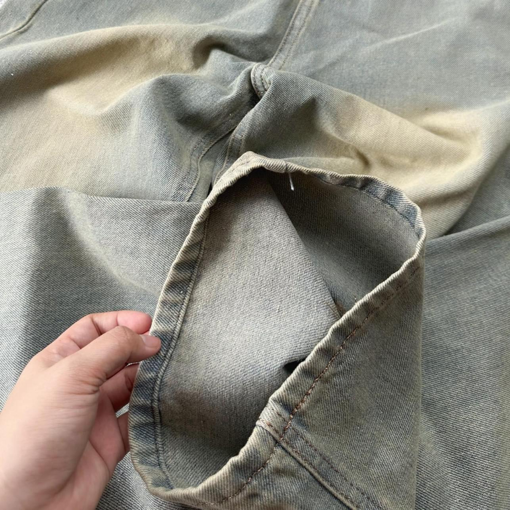 Quần JEAN trơn basic lưng cao ống suông rộng màu loang bụi bụi - HARLEY STORE SG