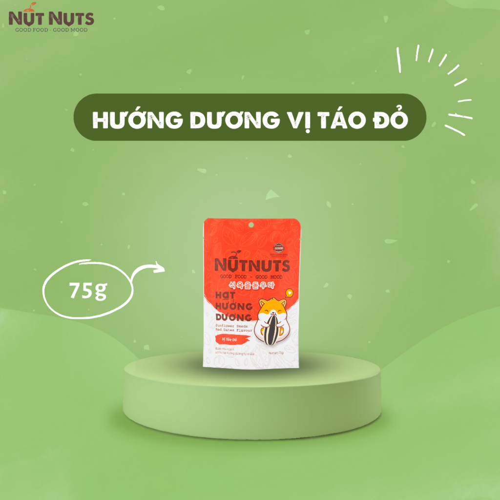 Hướng dương vị táo đỏ NUTNUTS gói 75g hạt sấy khô, đồ ăn vặt, thực phẩm dinh dưỡng