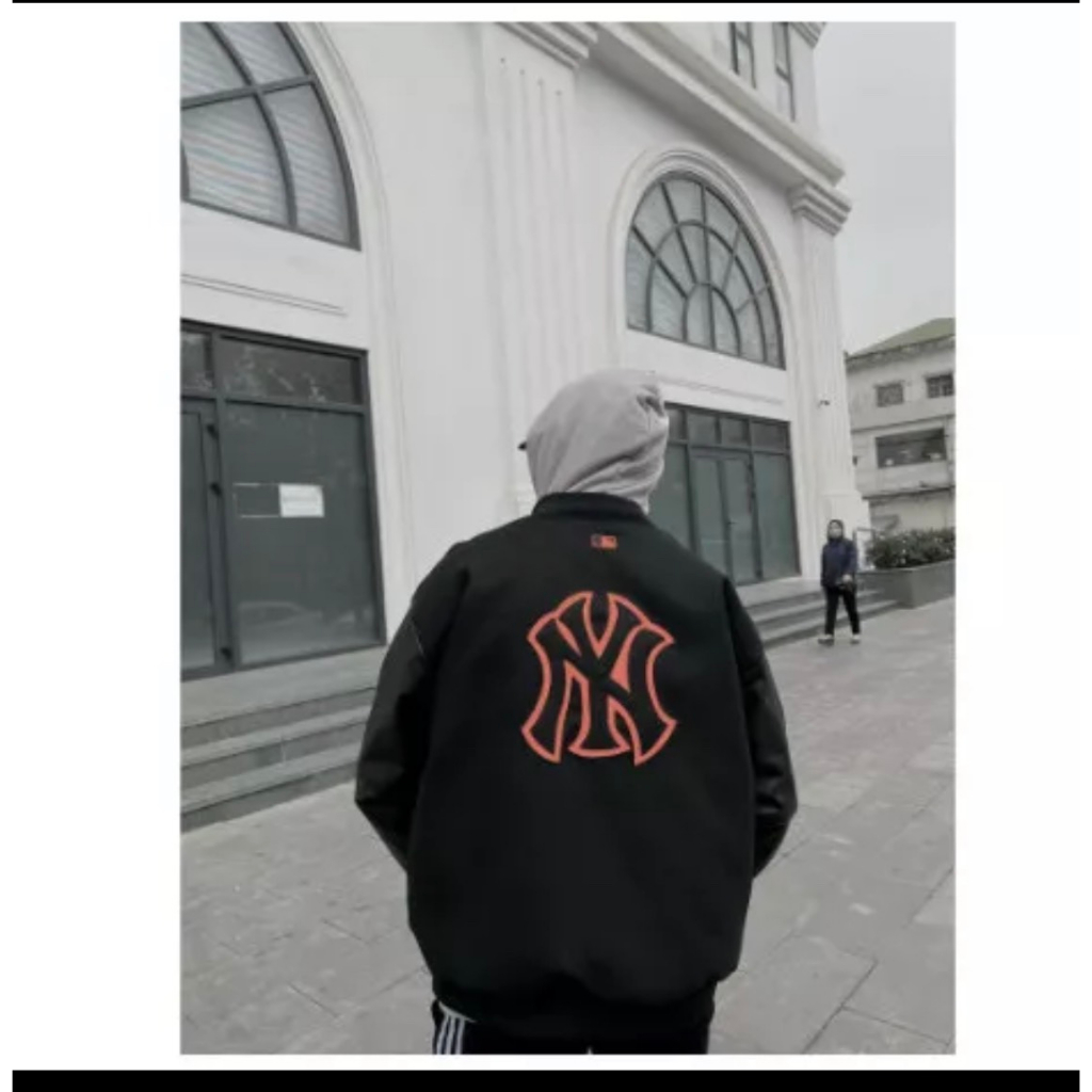 Ấo Khoác Bomber MLB NY Bản Hot Nhất 2023 - Áo Khoác Bomber MLB Thêu NY Tay Phối Da Cực Chất Phong Cách hàn Quốc