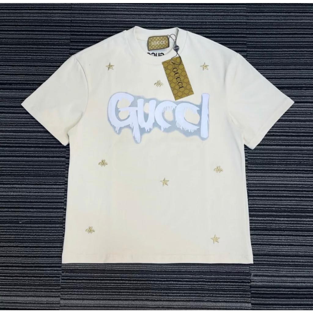 Áo Phông Gucci Thêu Ong Chất Cotton Mát Lạnh Co Dãn 4 Chiều - Áo Phông Chất Liệu Cotton Phong Cách Hàn Quốc