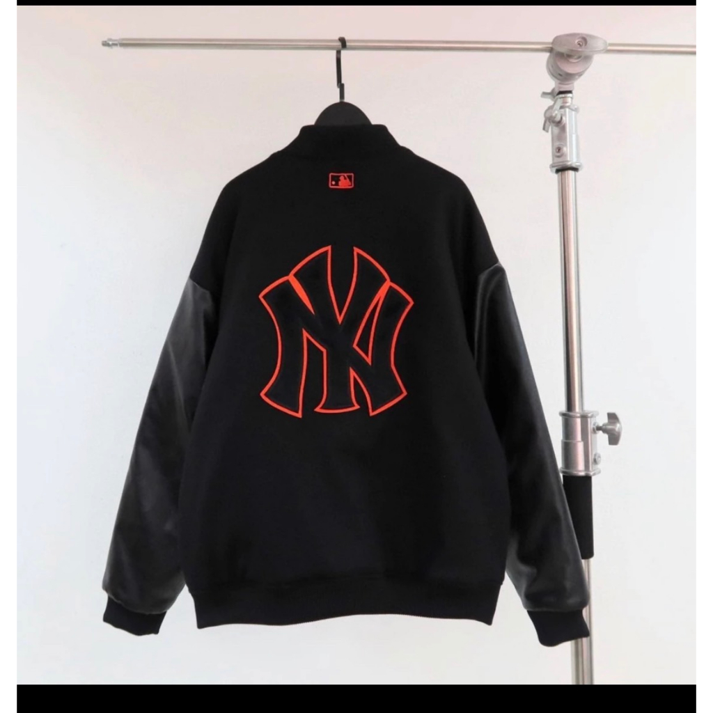 Ấo Khoác Bomber MLB NY Bản Hot Nhất 2023 - Áo Khoác Bomber MLB Thêu NY Tay Phối Da Cực Chất Phong Cách hàn Quốc