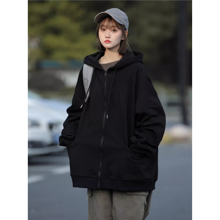 Áo Hoodie nữ zip unisex, khoác bomber nỉ bông BASSIC Ulzzang , mũ áo trùm đầu 2 lớp, thân 1 lớp