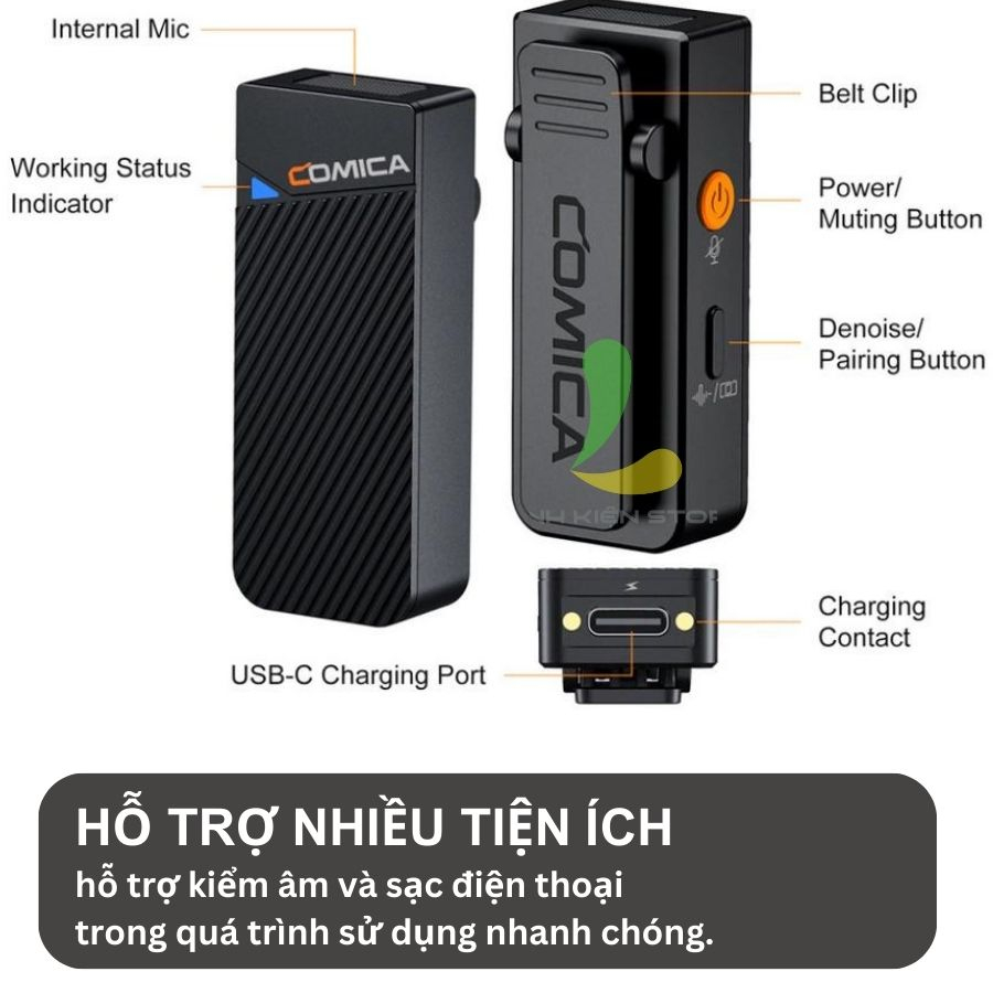 Micro thu âm không dây HOSAN comica Vimo C1/C2/C3 cài áo cổng 3.5mm cho điện thoại & máy ảnh