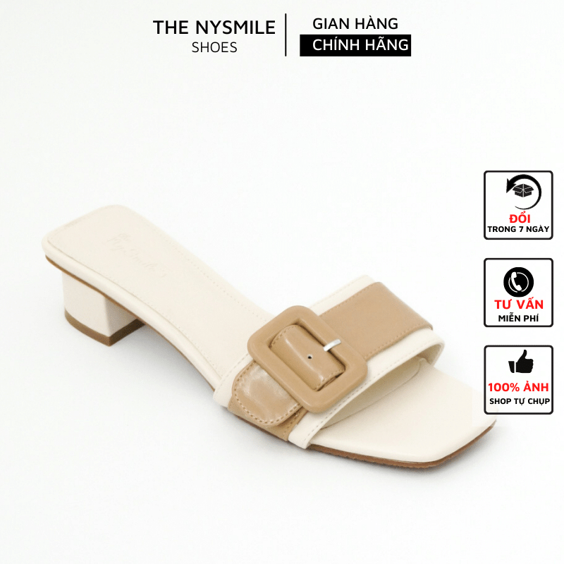 Guốc cao gót nữ 3P quai ngang khoen vuông The NySmile - YEBIN