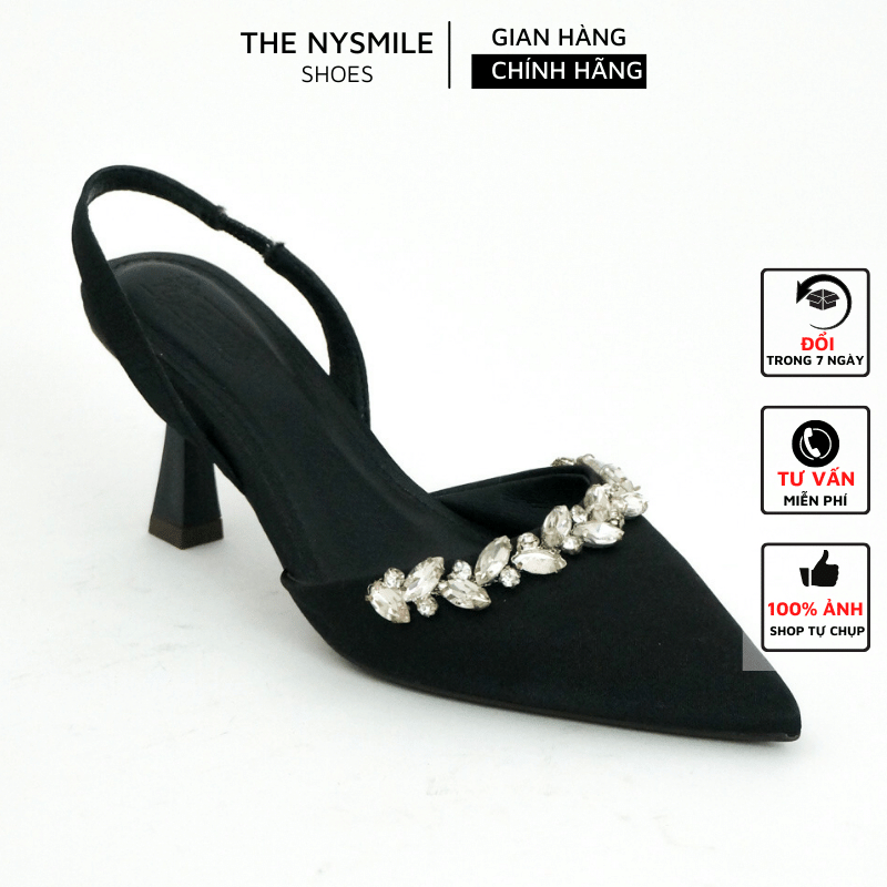 Giày sandal cao gót nữ 7P quai hậu đính đá - The NySmile - NAVI