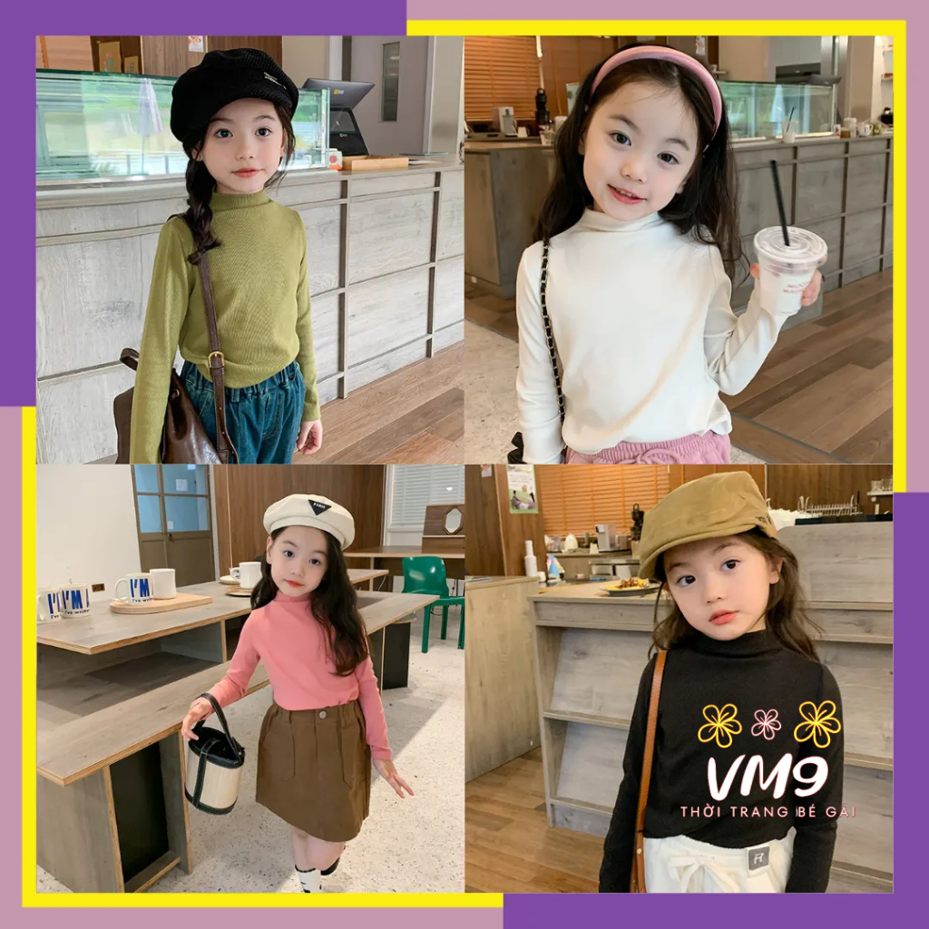 Áo thun tăm cổ cao cho bé gái hãng AMBB KIDS - Áo thu đông cho bé gái