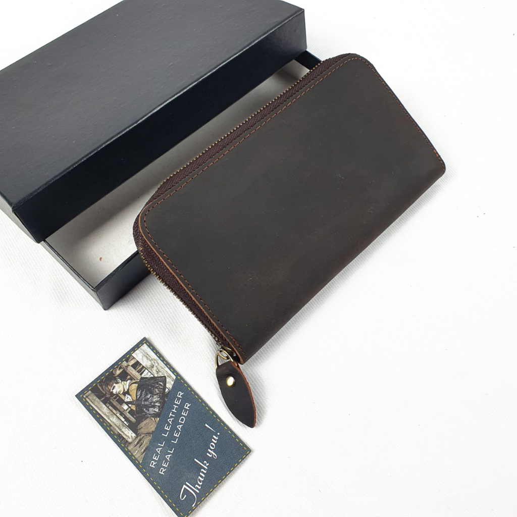 Ví dài cầm tay nam da bò sáp WL119  - 100% da bò thật, BH 3 năm