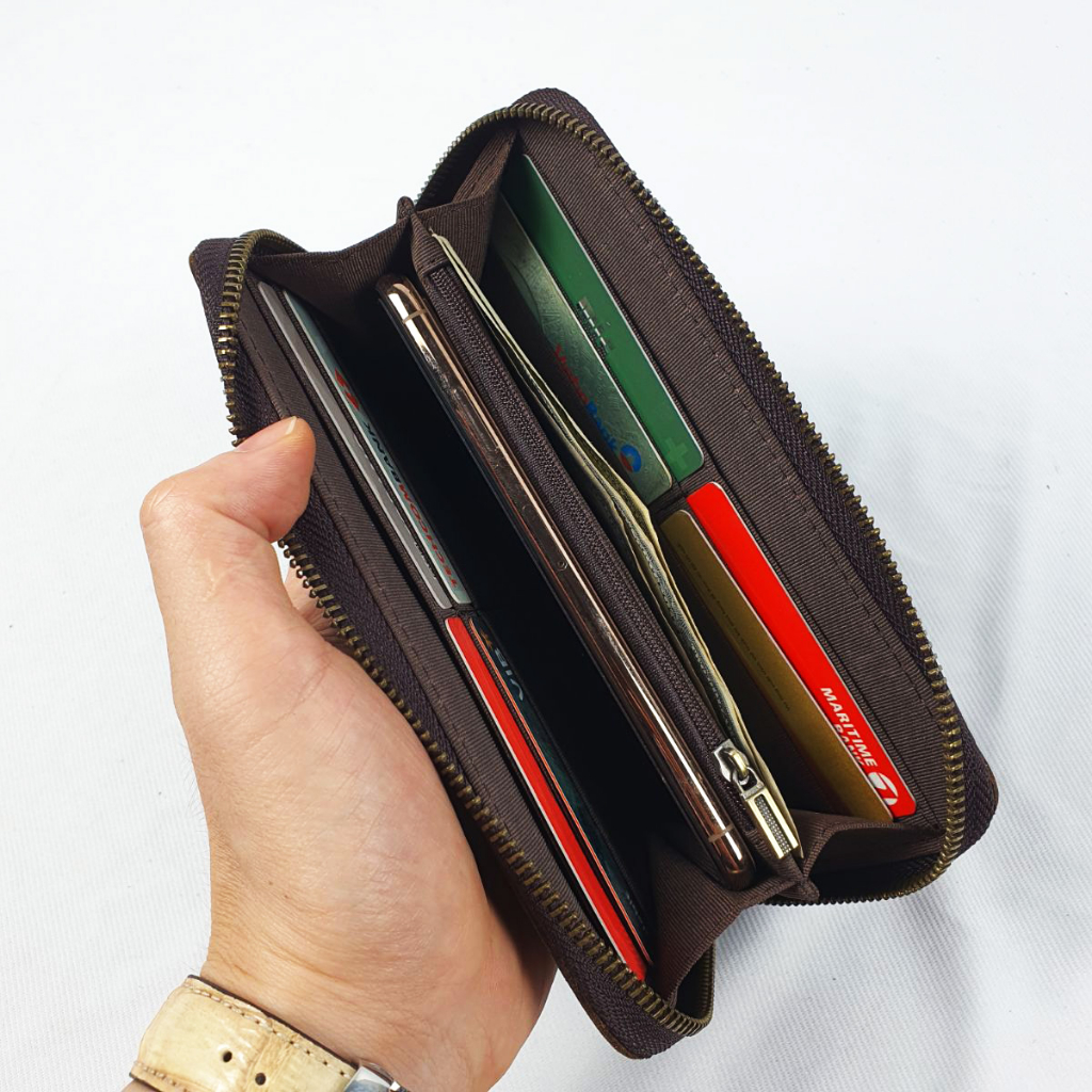 Ví dài cầm tay nam da bò sáp WL119  - 100% da bò thật, BH 3 năm