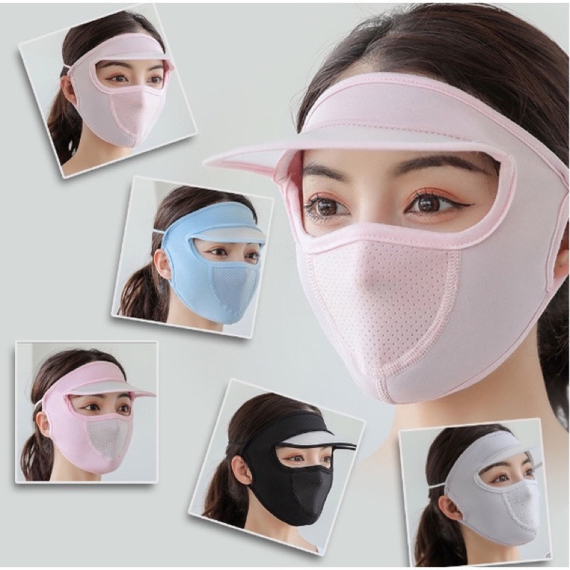 Khẩu trang chống nắng kèm lưỡi trai, chất liệu vải cotton mát, mặt nạ che kín mặt chống nắng