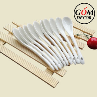 Thìa gốm sứ trắng CONG - thìa pha cafe sang trọng thìa sứ trắng cà phê- muỗng gốm sứ trắng cao cấp dài 10cm