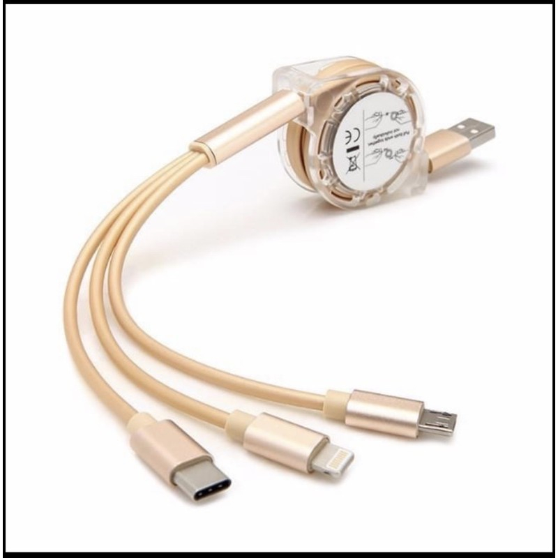 Cáp Sạc Đa Năng 3 in1 Đầu Dây Rút