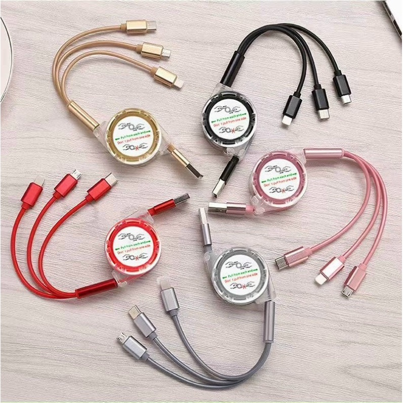 Cáp Sạc Đa Năng 3 in1 Đầu Dây Rút