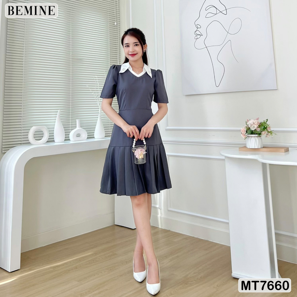 Đầm thiết kế cổ kiểu tùng xếp ly BEMINE MT7660