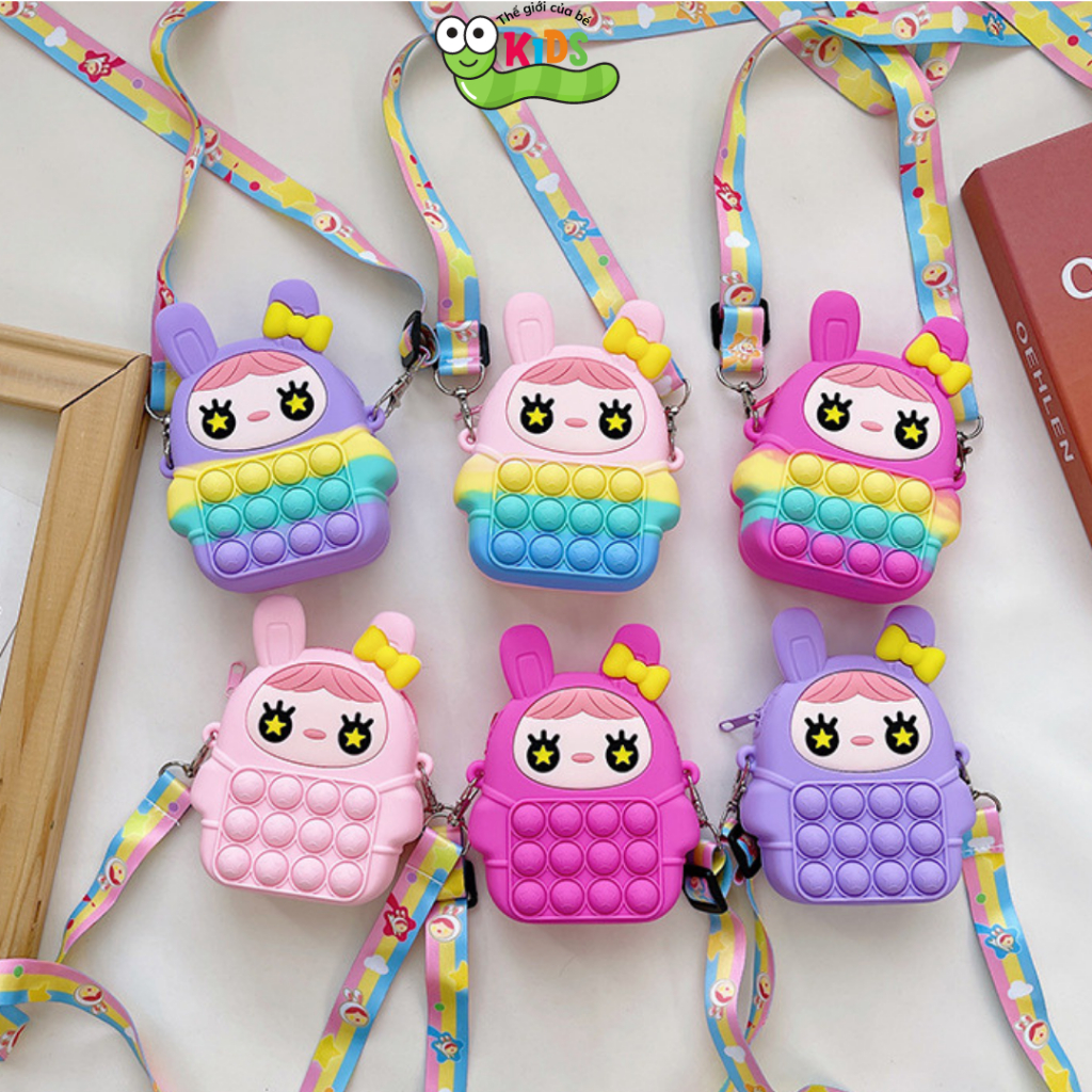 Túi POPIT đeo chéo cho bé bóp bong bóng giảm căng thẳng hình thỏ xinh dễ thương - TÚI POP IT NHỎ