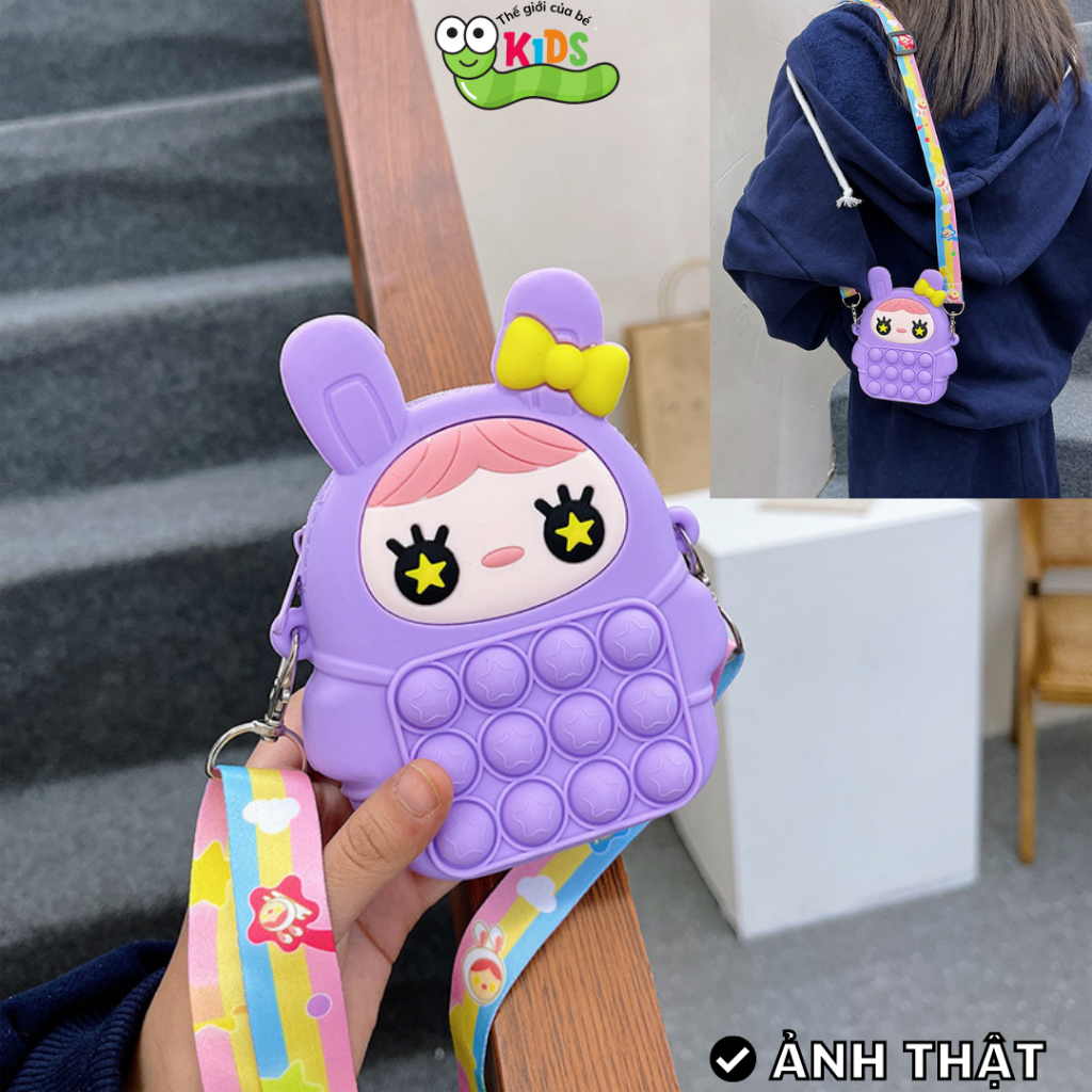 Túi POPIT đeo chéo cho bé bóp bong bóng giảm căng thẳng hình thỏ xinh dễ thương - TÚI POP IT NHỎ