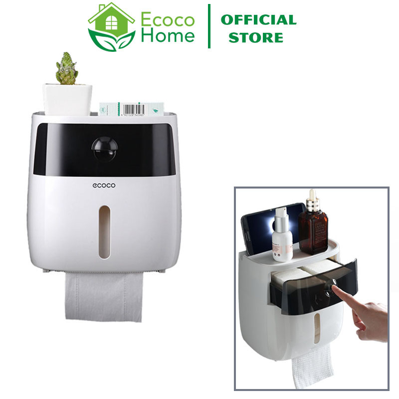 Hộp đựng giấy vệ sinh ECOCO hai tầng có ngăn để đồ chống thấm nước, không cần khoan tường E1804